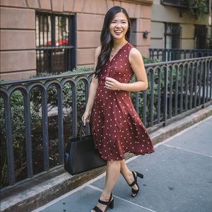Dark reddish brown polka dot dress
